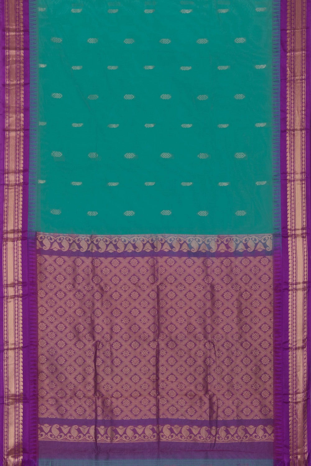 Gadwal Cotton Teal Green Saree