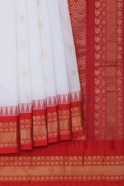 Image of Gadwal Cotton White Saree