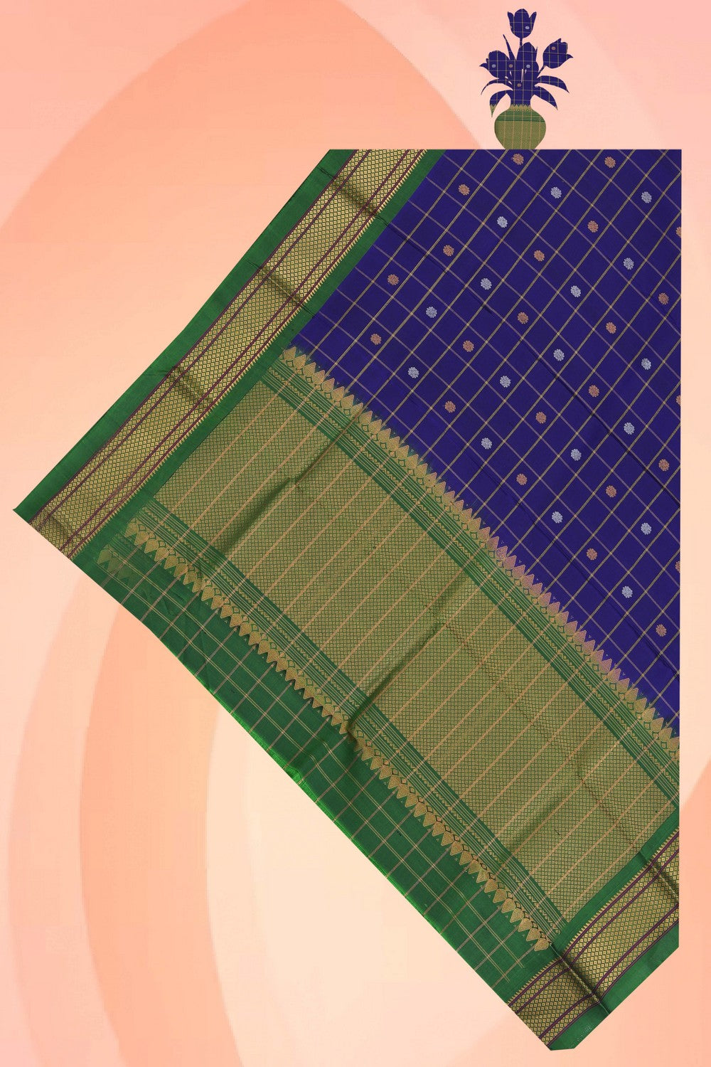 Image of Gadwal Silk Indigo Blue Dupatta