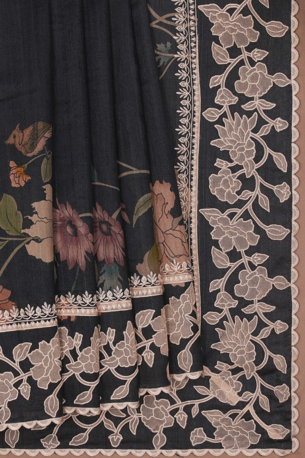 Image of Tussar Silk Floral Printed Saree