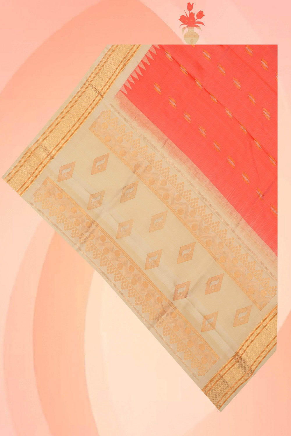 Gadwal Silk Coral Pink Dupatta