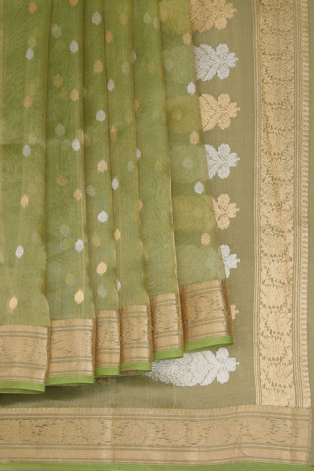 Banarasi Kora Tissue Green Saree