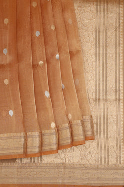 Image of Banarasi Kora Tissue Peach Saree