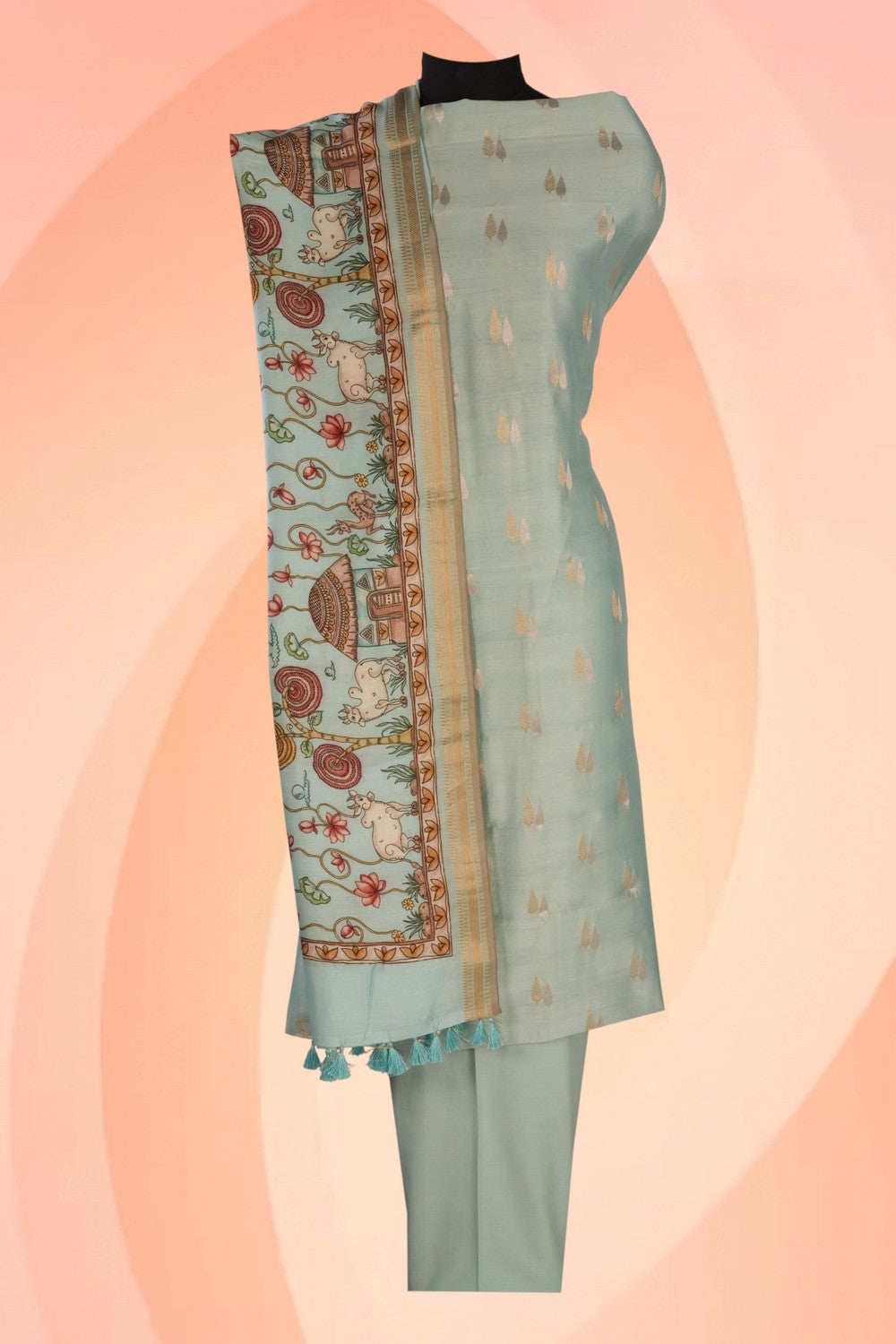 Unstitched Light Blue Suit (3 Pcs Set)