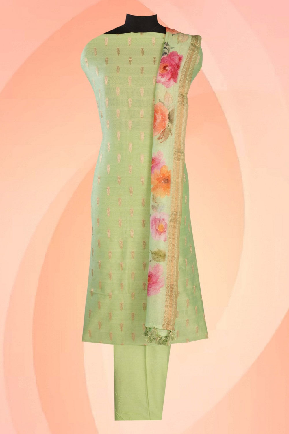 Image of Unstitched Sea Green Suit (3 Pcs Set)