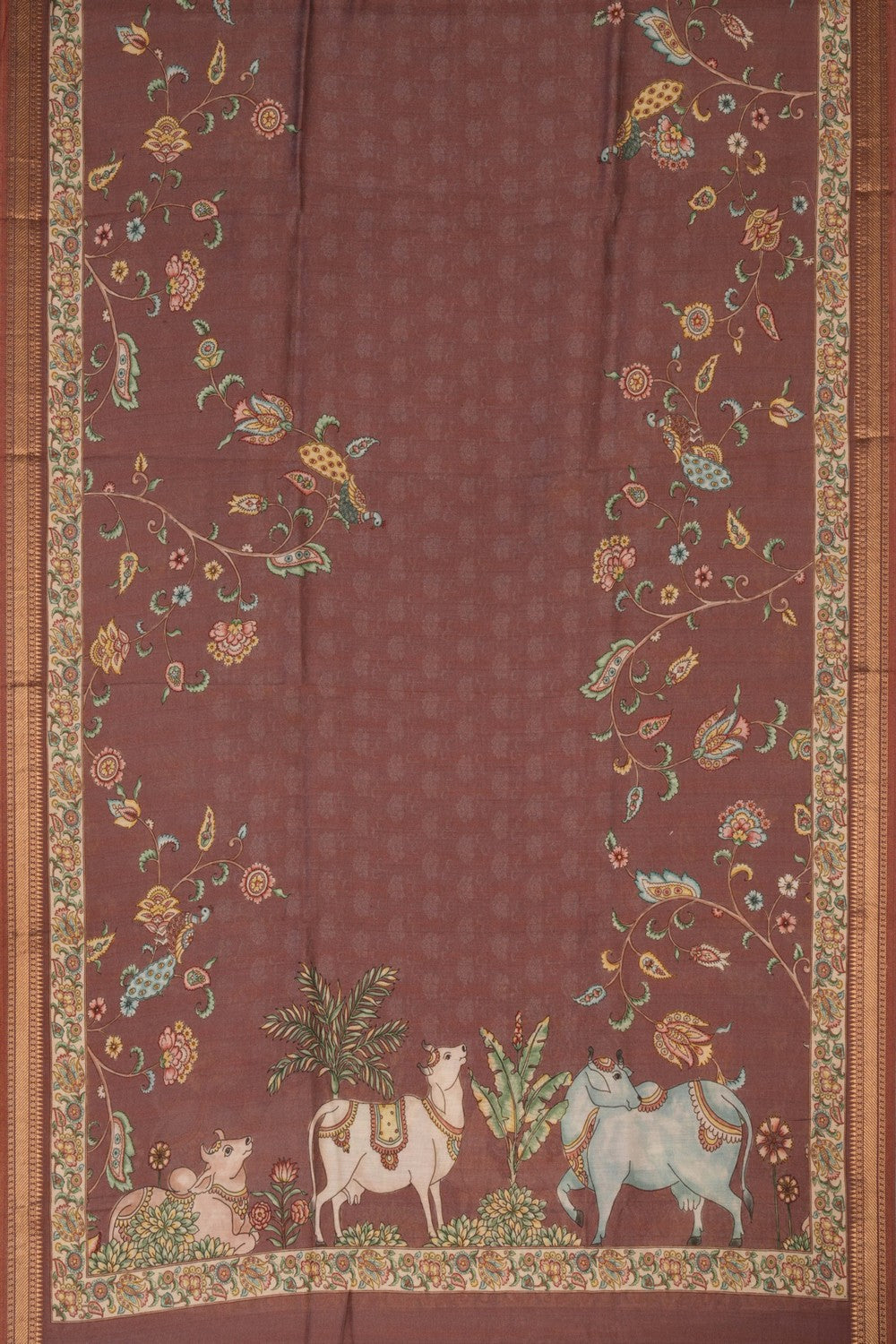 Silk Unstitched Brown Suit (3 Pcs Set)