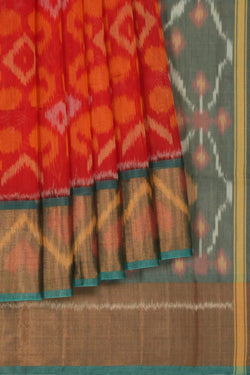 Image of Ikat Cotton-Silk Red Saree