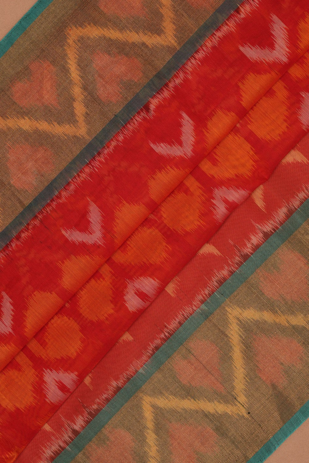 Ikat Cotton-Silk Red Saree