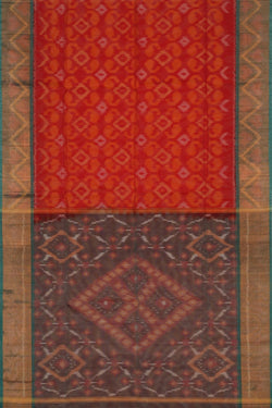 Image of Ikat Cotton-Silk Red Saree