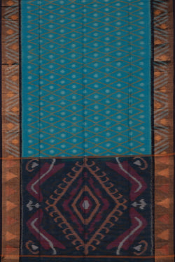 Image of Ikat Cotton-Silk Blue Saree