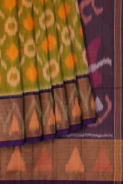 Image of Ikat Cotton-Silk Spring Green Saree