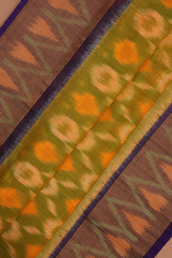 Image of Ikat Cotton-Silk Spring Green Saree