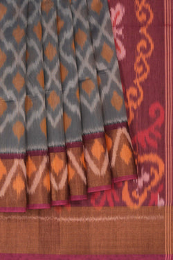 Image of Ikat Cotton-Silk Grey Saree