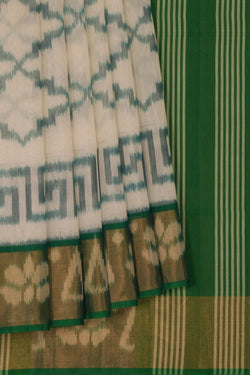 Image of Ikat Cotton-Silk White Saree