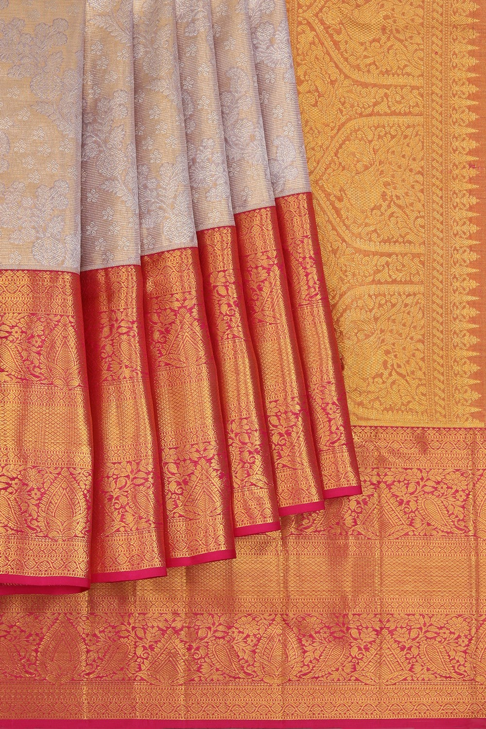 Kanchipattu Tissue Brocade Grey Saree