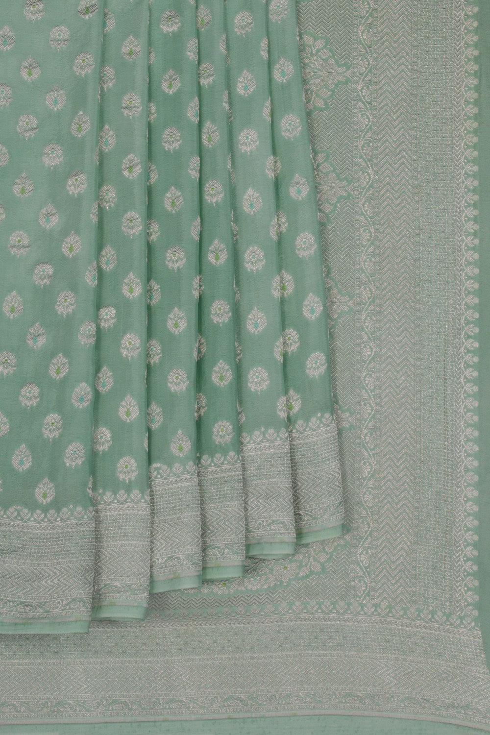 Banarasi Crepe Aqua Green Saree