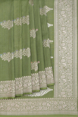 Image of Banarasi Tussar Silk Green Saree