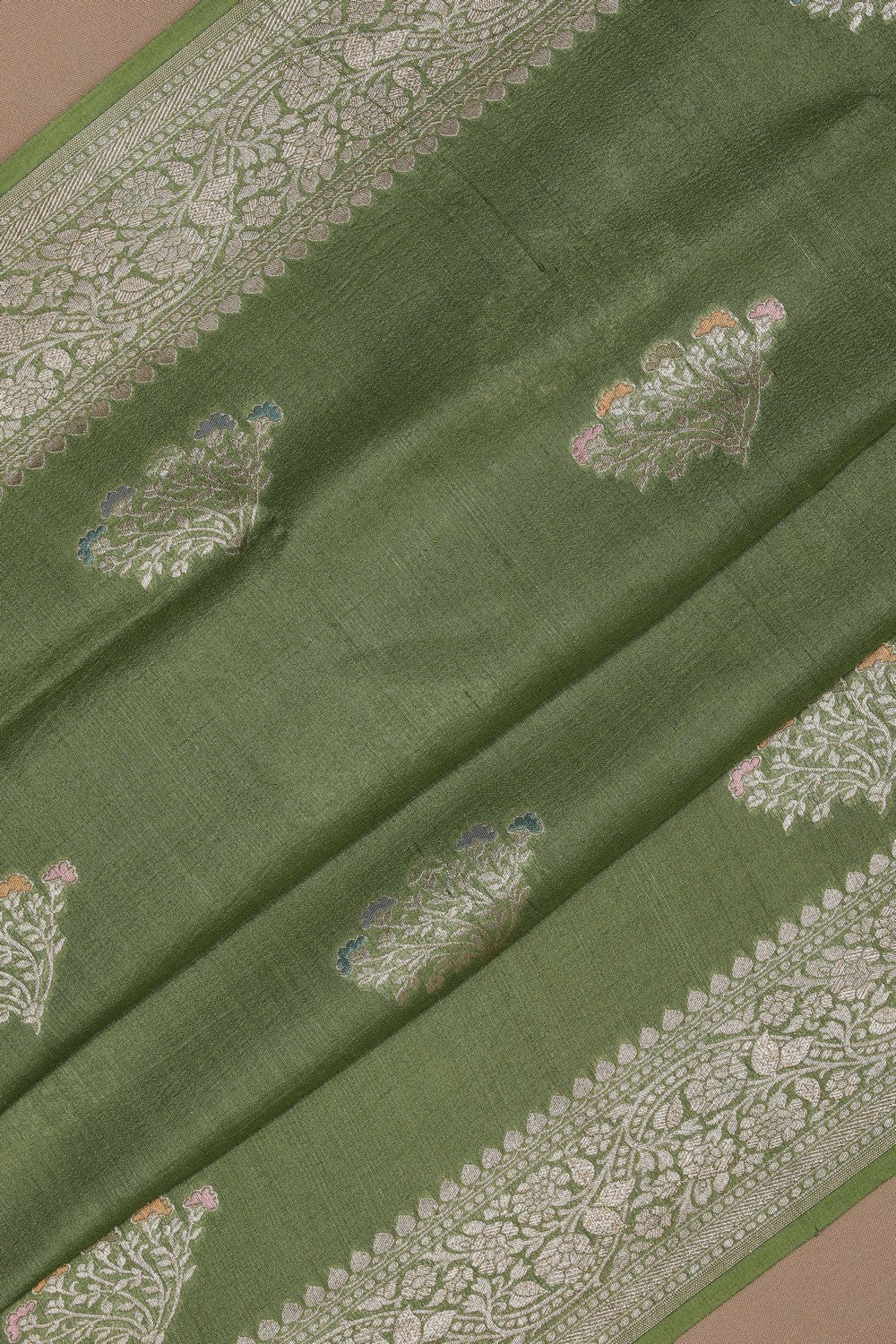 Banarasi Tussar Silk Green Saree