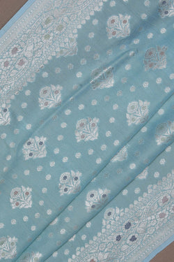 Image of Banarasi Tussar Silk Sea Blue Saree