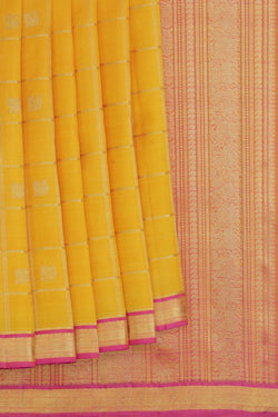 Image of Kanchipuram Silk Kattam Yellow Saree