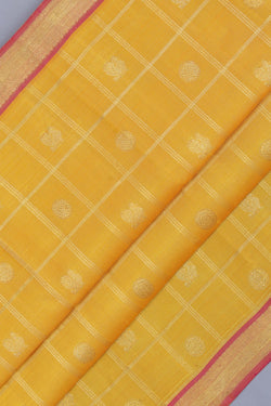 Image of Kanchipuram Silk Kattam Yellow Saree