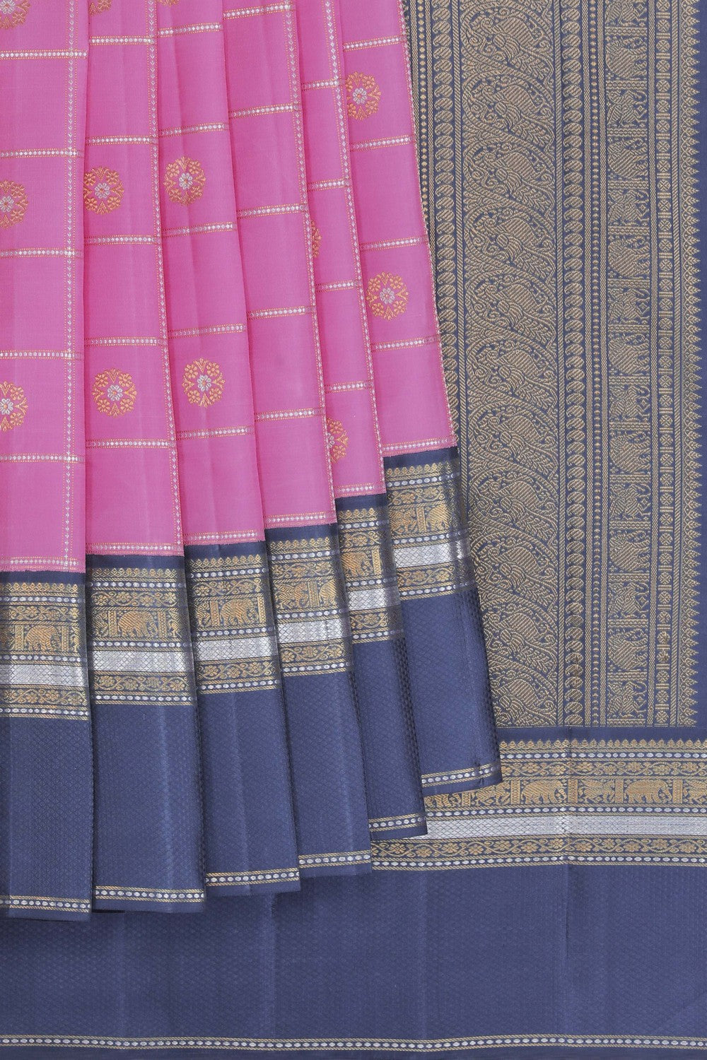 Kanchipuram Silk Kattam Pink Saree