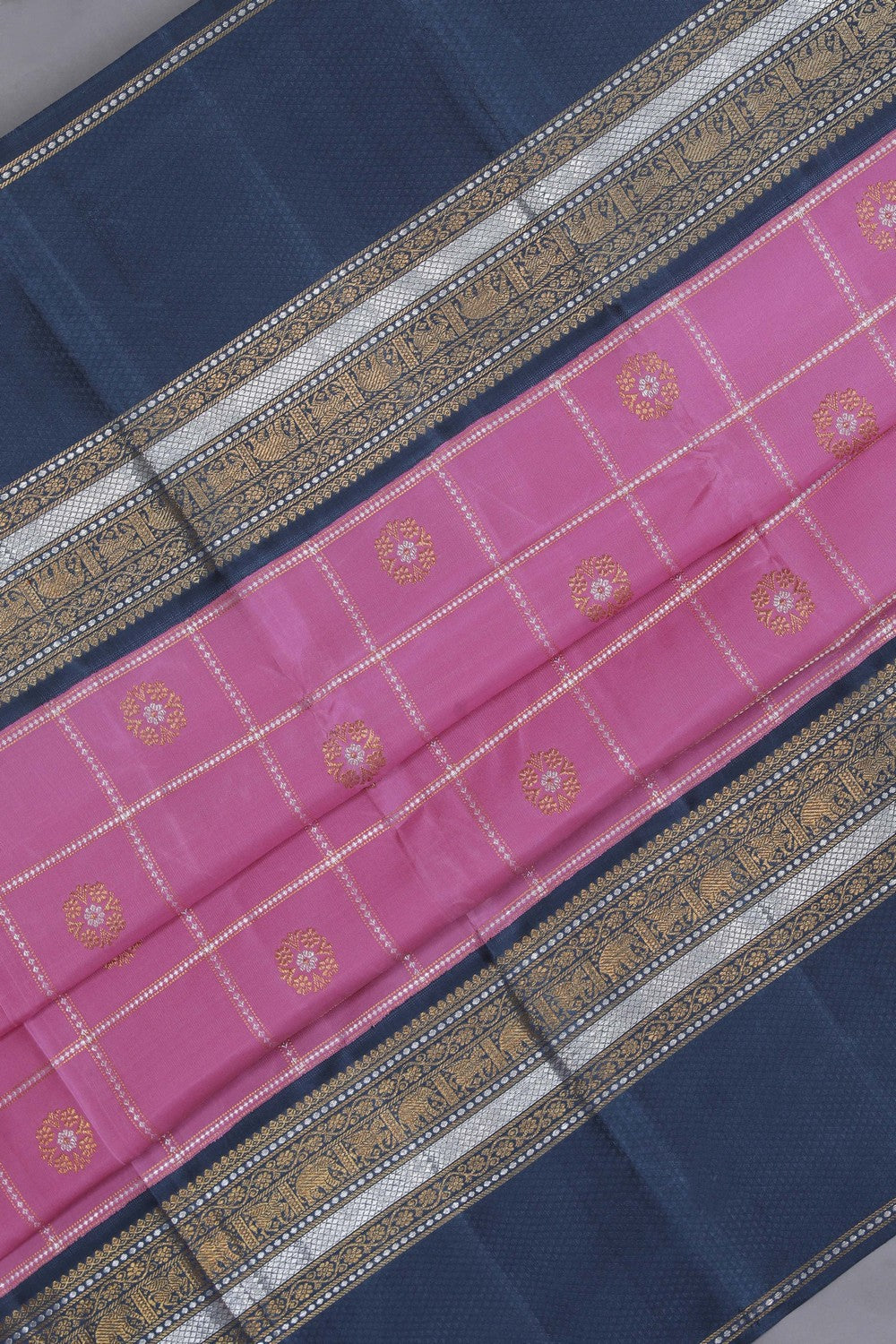 Kanchipuram Silk Kattam Pink Saree