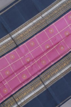 Image of Kanchipuram Silk Kattam Pink Saree