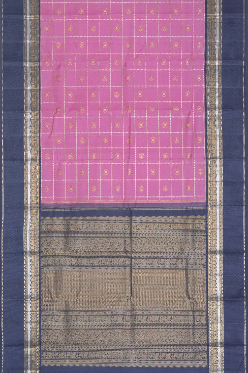 Kanchipuram Silk Kattam Pink Saree