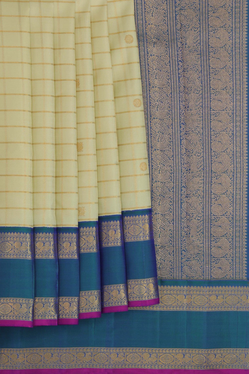 Kanchipuram Silk Kattam Cream Saree