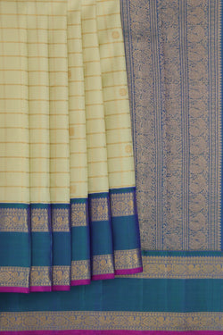 Image of Kanchipuram Silk Kattam Cream Saree