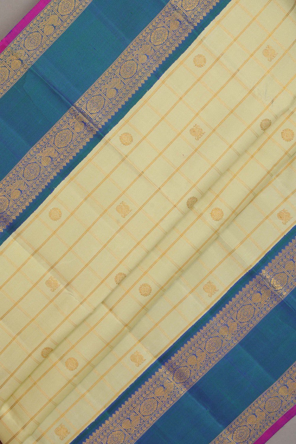 Image of Kanchipuram Silk Kattam Cream Saree