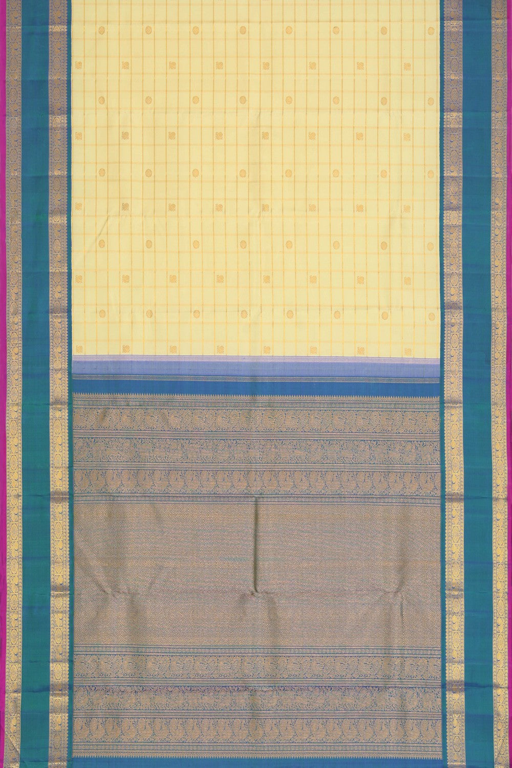 Kanchipuram Silk Kattam Cream Saree