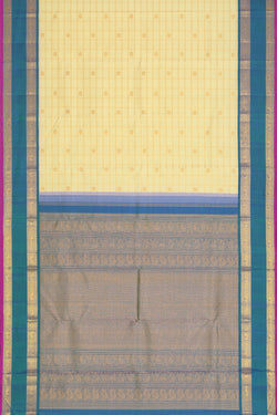 Image of Kanchipuram Silk Kattam Cream Saree