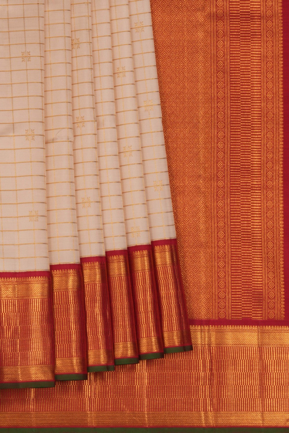 Image of Kanchipuram Silk Kattam Off-White Saree