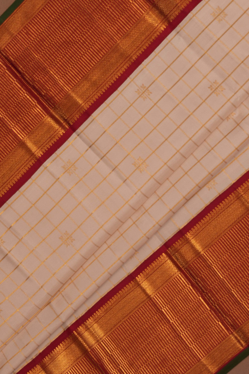 Kanchipuram Silk Kattam Off-White Saree