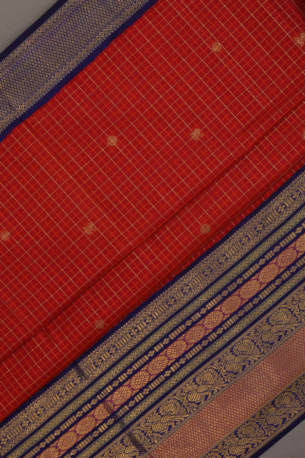 Kanchipuram Silk Kattam Orange Saree