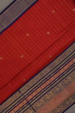 Image of Kanchipuram Silk Kattam Orange Saree