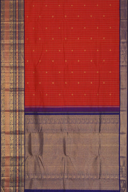 Image of Kanchipuram Silk Kattam Orange Saree