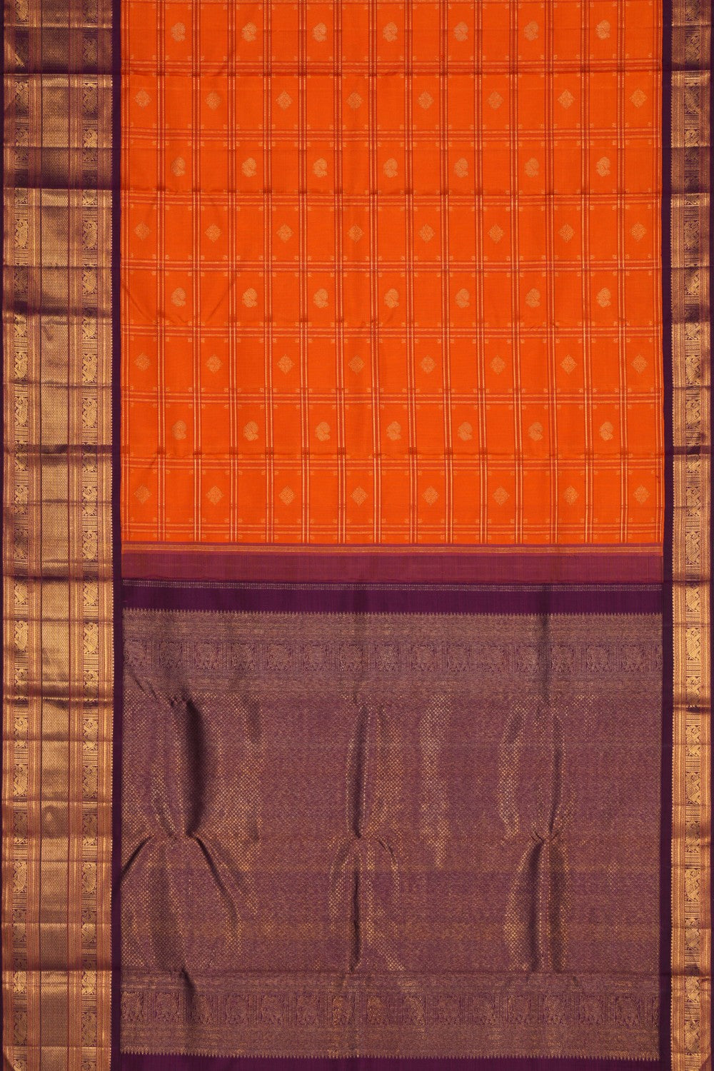 Kanchipuram Silk Kattam Orange Saree