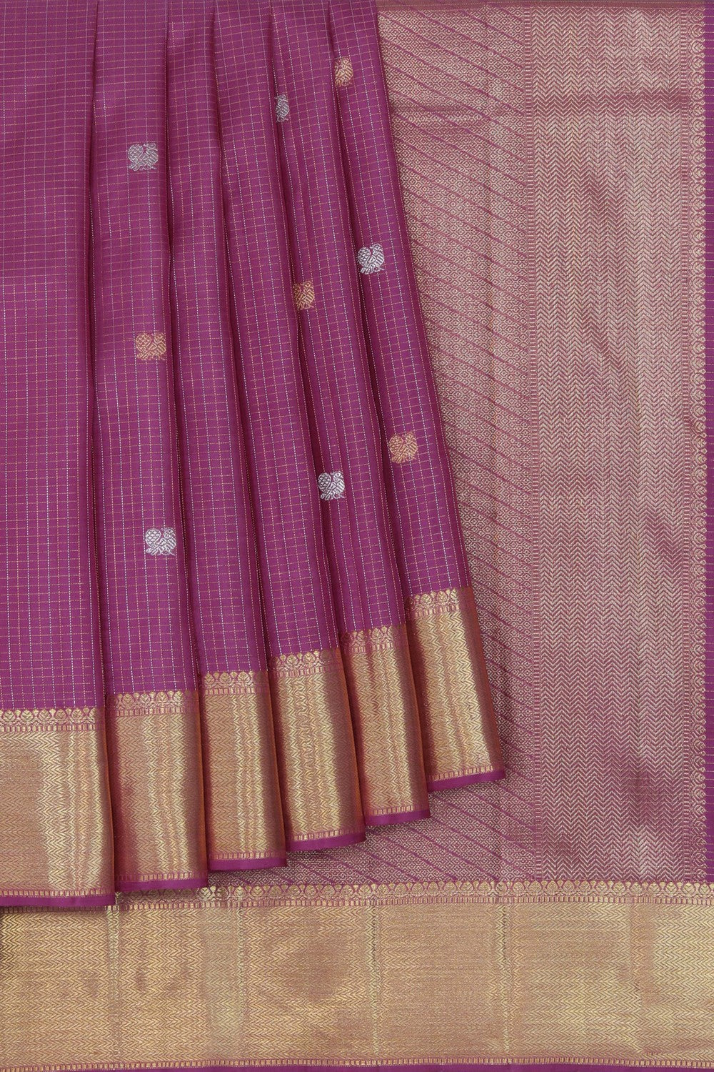 Kanchipuram Kattam Onion Pink Saree