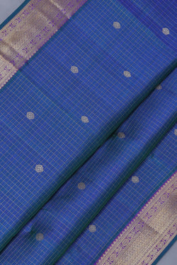 Image of Kanchipuram Kattam Blue Saree