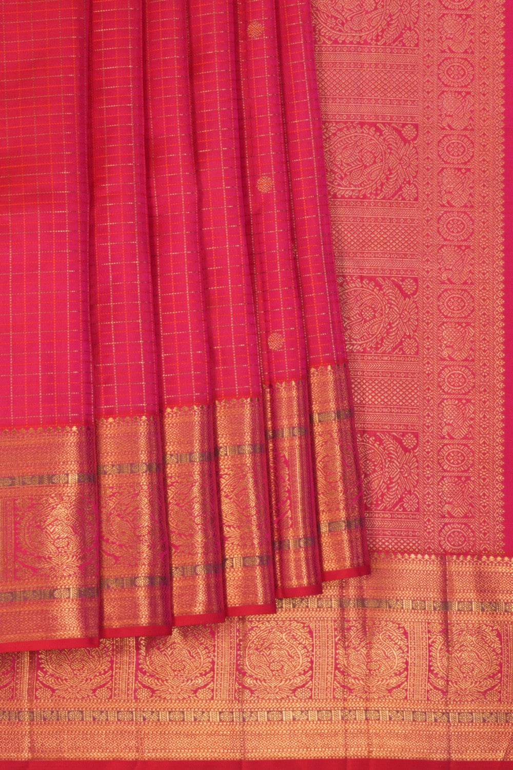 Kanchipuram Kattam Fuchsia Pink Saree