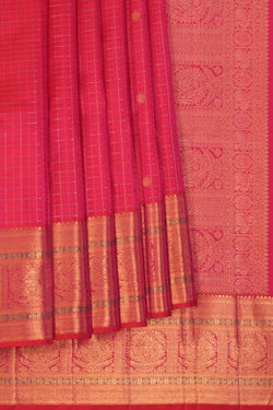 Image of Kanchipuram Kattam Fuchsia Pink Saree