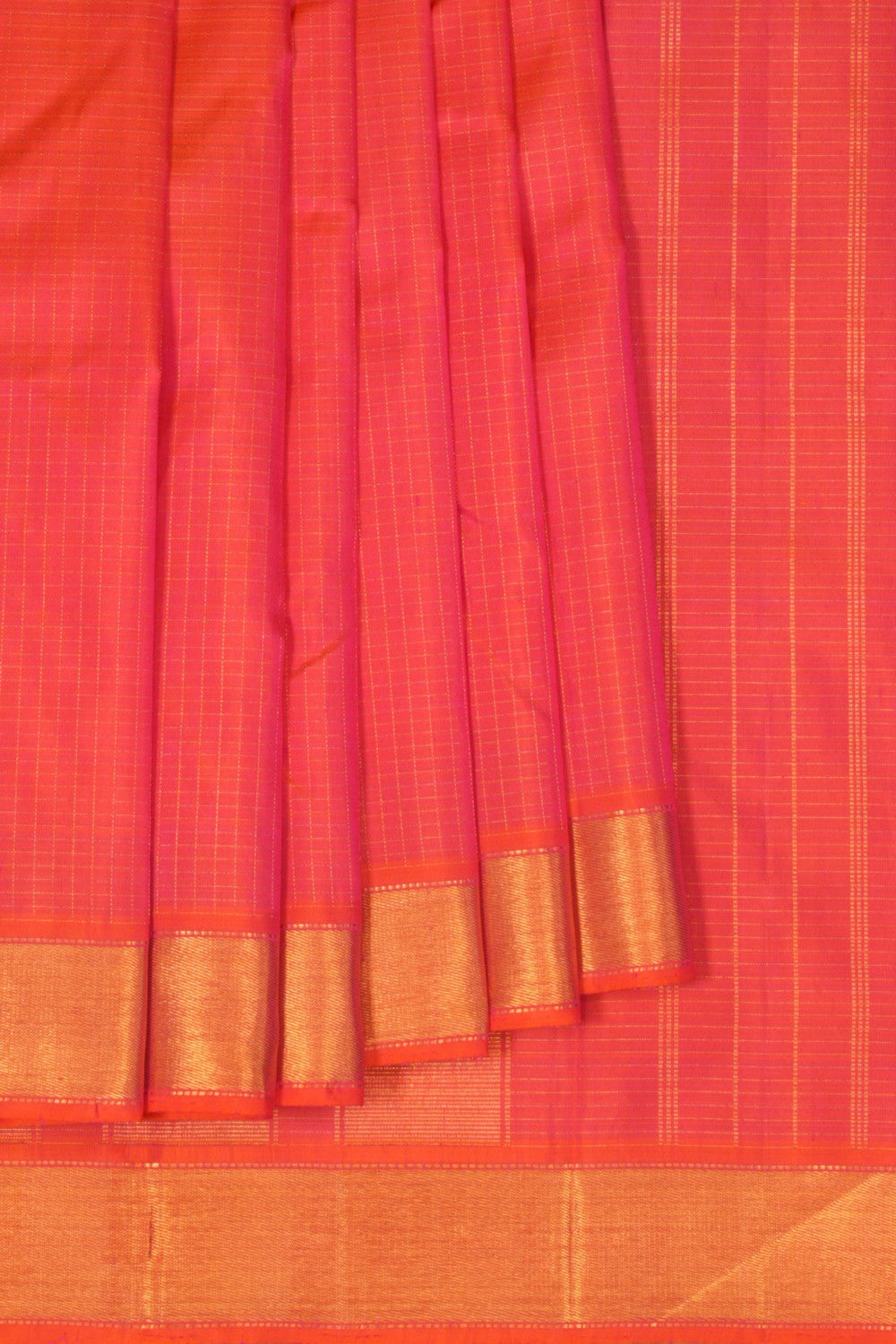 Image of Arani Silk Kattam Coral Orange Saree