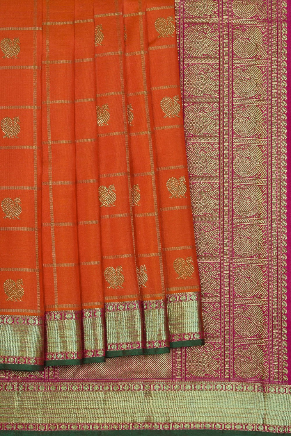 Kanchipuram Silk Kattam Orange Saree