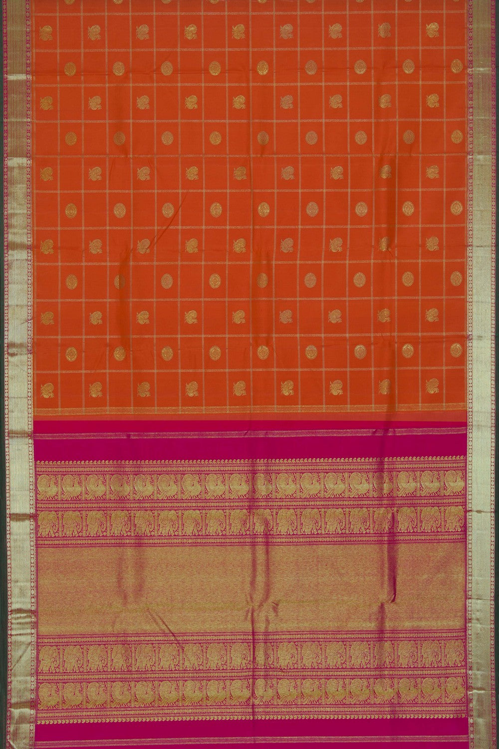 Kanchipuram Silk Kattam Orange Saree