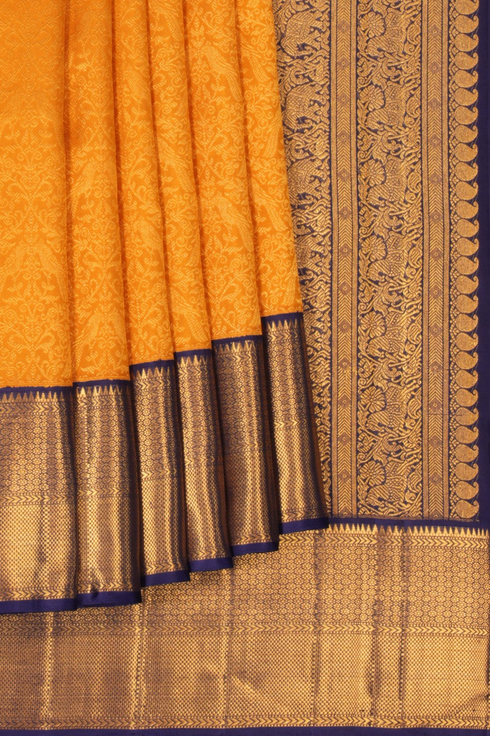 Arani Silk Brocade Mustard Saree