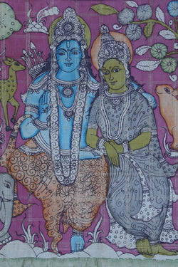 Image of Kalamkari Painted Saree With Natural Dyes.