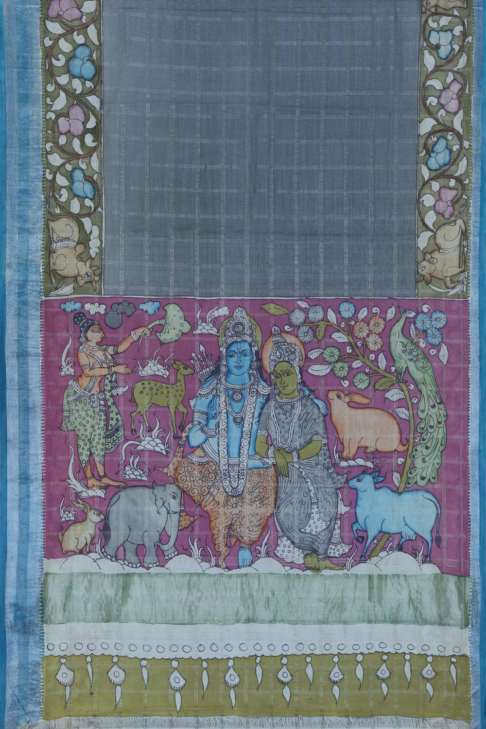 Image of Kalamkari Painted Saree With Natural Dyes.